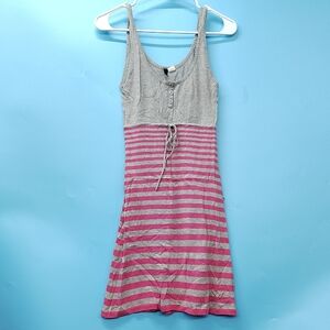 H&M Gray and Pink Striped Mini Dress